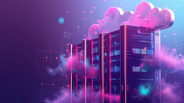 a cloud server for storing data, showcasing its sleek and futuristic design while emphasizing its capacity to securely store vast amounts of digital information.