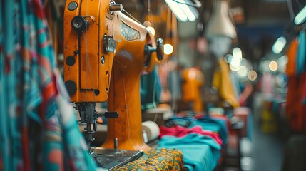 Robotic arms working on a colorful textile production line in a factory, symbolizing industrial automation. - obrazy, fototapety, plakaty