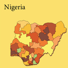 National map of Nigeria map vector with regions and cities lines and full every region
