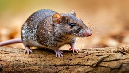 Fototapeta premium a close up of a rat on a tree branch with a blurry back ground in the background and a blurry back ground in the foreground.