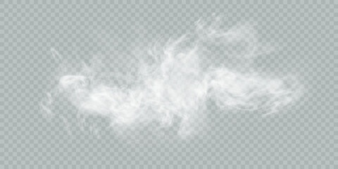 Fog or smoke isolated on transparent background with special overlay effect. White vector smoke cloudiness, fog or smog background. Vector	
