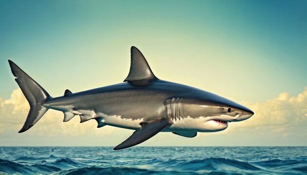 a picture of a great white shark in the air with its mouth open and it's mouth wide open.