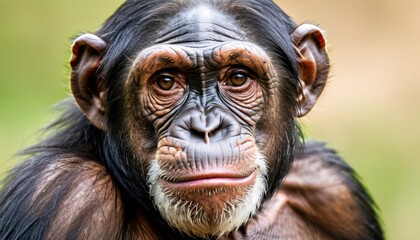 a close up of a monkey's face with a concerned look on it's face and a blurry background.