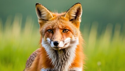 Obraz premium a close up of a fox in a field of tall grass with grass in the foreground and a blurry background.