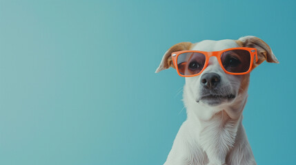 Cool Dog with Orange Sunglasses on Blue Background