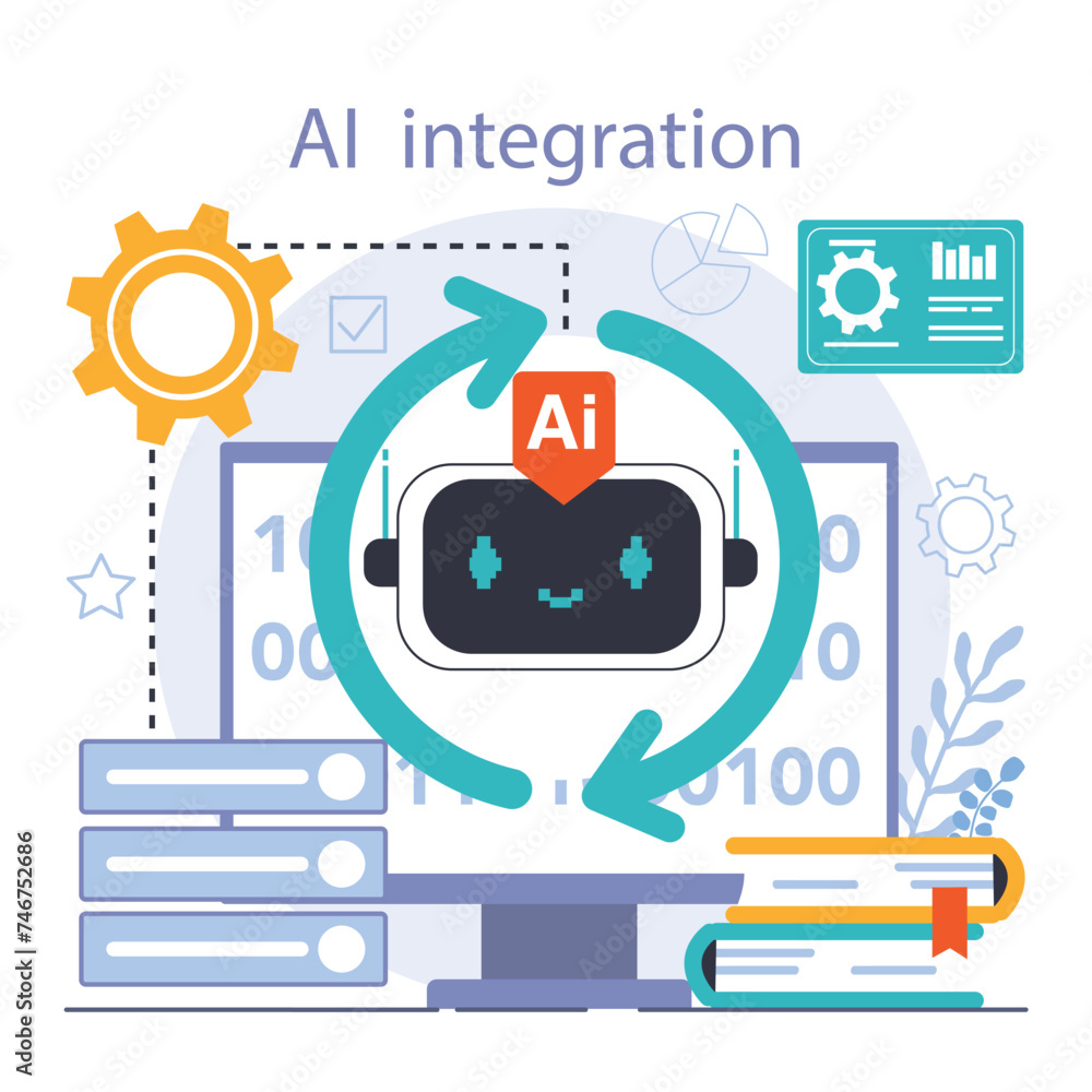 Poster ai integration. artificial intelligence and human synergy. neural network