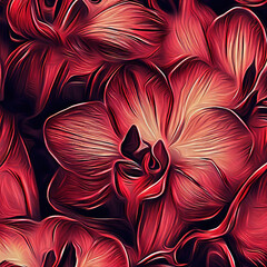 Abstract background with bright red orchidea as wallpaper, Ai generated - 746752657