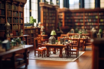  A quaint, tilt-shifted diorama of a Victorian style library, exuding warmth and old world charm © gankevstock