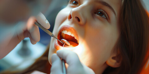 Jugendliche während einer Zahnarztbehandlung beim Zahnarzt - obrazy, fototapety, plakaty