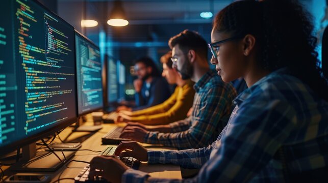 Programmer working with software development and data coding in office AIG41
