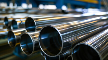 Steel large chrome pipes inside the factory