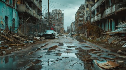 Street of a city destroyed by war - obrazy, fototapety, plakaty