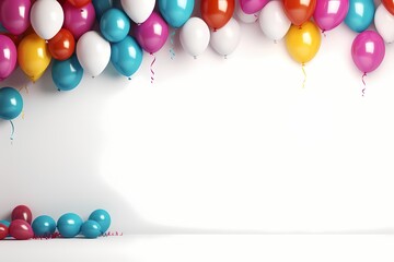 Fototapeta na wymiar Festive birthday balloons creating a lively mockup on a pristine white background, featuring copy space for personalized messages, captured with the vibrancy of an HD camera