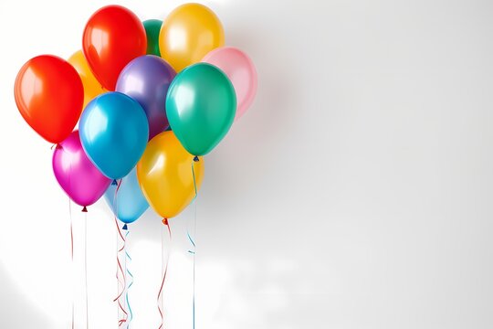 Festive and lively birthday balloons creatively displayed in a mockup on a white background, with generous copy space for customization, captured with the vivid realism of an HD camera