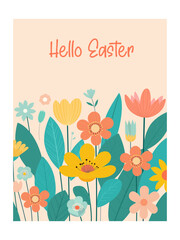 Easter card. Vector spring template with flowers. Can be used for floral design, greeting cards, birthday and any holiday illustration.	