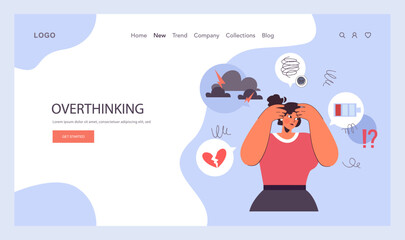 Anxiety web banner or landing page. Character mental health issues.