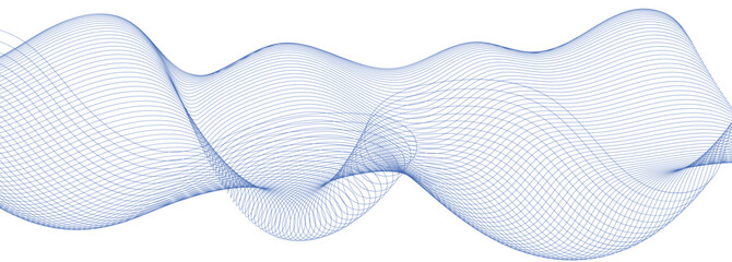 Wave with lines created using blend tool Abstract blue wave lines pattern on white background with space for your text