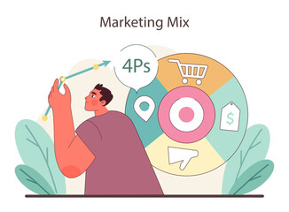 Marketing Mix concept. A strategic overview of the 4Ps marketing model.