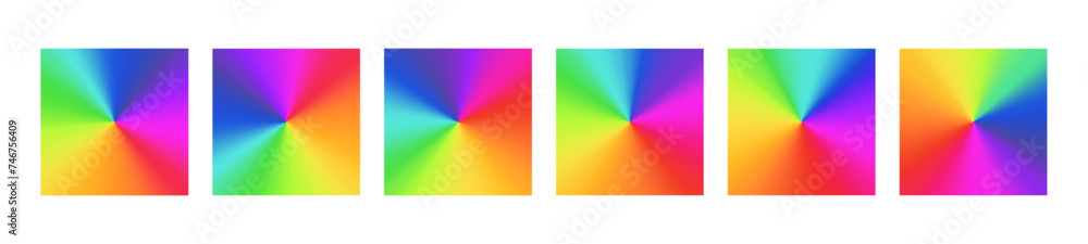 Poster color wheel with radial gradient, the rainbow spectrum in circular palette square background. featur