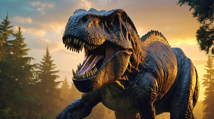 Fototapeta premium Dinosaur, prehistoric animals and wildlife background, wallpaper, t rex predator