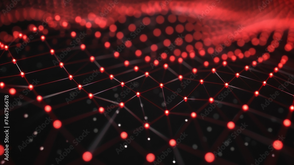 Poster black background with red glowing dots in a square grid