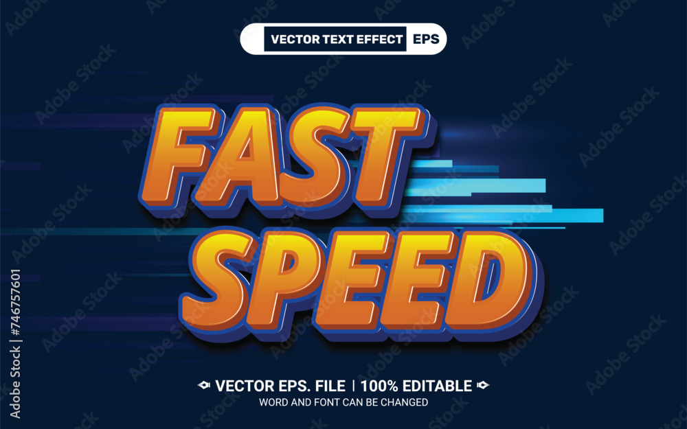 Poster fast speed unique editable 3d vector text style effect on blue speed background