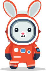 Cute rabbit orange astronaut suit, animal astronaut cartoon character. Adorable space bunny, kids space theme design vector illustration