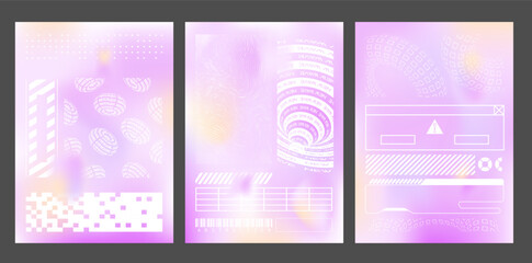 Set of y2k aesthetic posters with gradient. Abstract elements and frames.