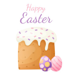 happy easter illustration. cute easter cake with eggs