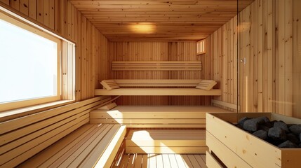 A wooden sauna room with a lot of wood.
