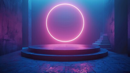 Neon minimalistic podium for the exhibition stand