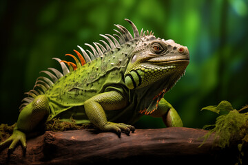 Fototapeta premium Rainforest Majesty: An Intimate Portrayal of a Wild Iguana in its Vibrant Tropical Habitat