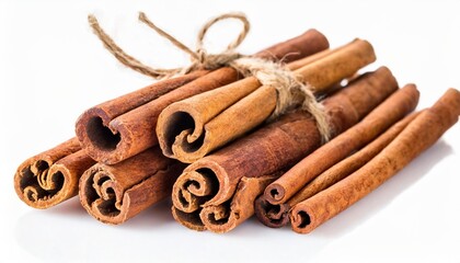 collection of cinnamon sticks isolated on white background