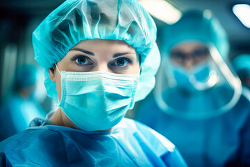 medical worker in a surgical mask in the room