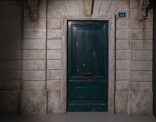 Detail of the entrance door of an old French house in Normandy during the second world war