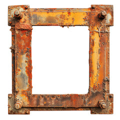 Vintage rusty metal frame isolated on white or transparent background