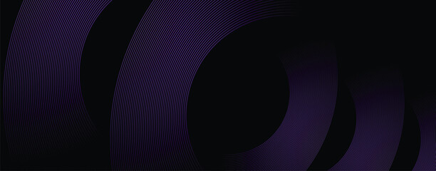 Abstract glowing circle lines on dark background. Futuristic technology concept. Horizontal banner template. Suit for poster, cover, banner, brochure, website