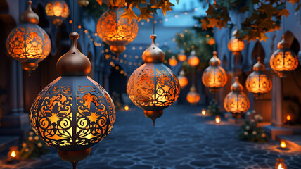 Colorful lanterns adorn streets, symbolizing the festive spirit of Ramadan