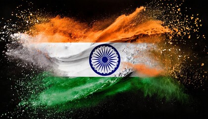 flag of india made with colorful powder splashes isolated on black background