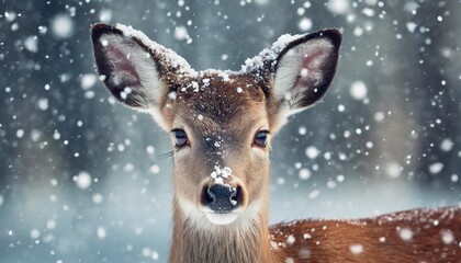 cute deer with snowfall