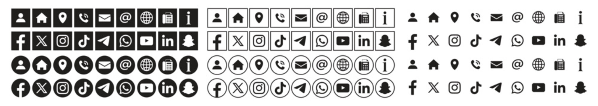 Set of popular social media logo with contact icon. Contact and social media icons.editorial set. Facebook, instagram, twitter, youtube, telegram