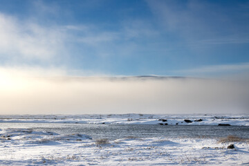 White snowy country, Fossholl - Godafoss, Iceland