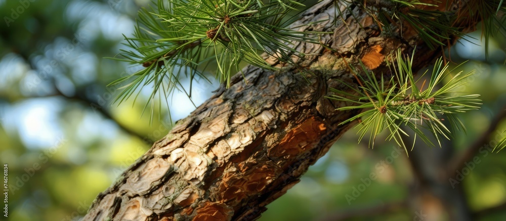 Poster this close-up shot features a detailed view of a pine tree branch, showcasing its unique texture and