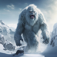 angry snowy yeti. ai generated