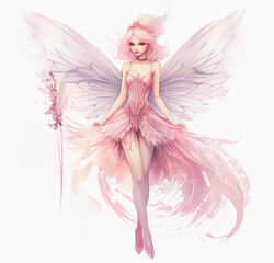 cute pink fairy girl with wings. ai generated