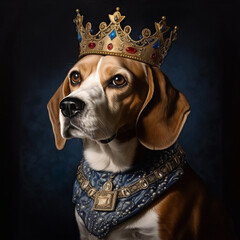 noble dog in a golden crown. ai generated