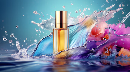 Cosmetic bottles on background, advertising shoot