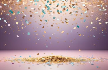 Pattern of floating confetti rain, pastel gradient colors.