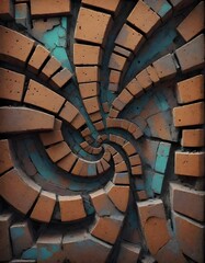 Spiral Pattern with Geometric Shapes in Brown and Turquoise, Generative AI