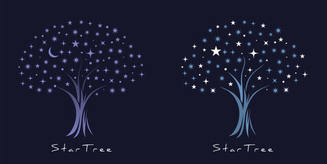 Fototapeta na wymiar Stars Tree. Symbol of Dreams, Magic, Fantasy and Imagination. Symbolic image of the universe. Vector Illustration